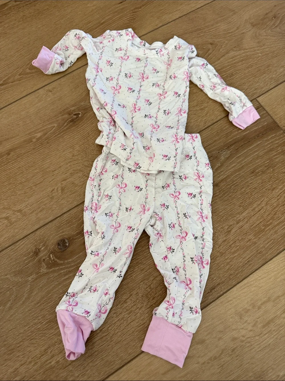 Angel Dear White and Pink Floral Footed Pajamas